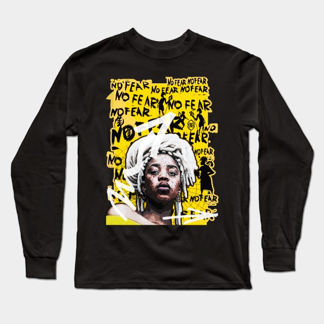 No Fear Afro Natural Strong Black Woman Long Sleeve T-Shirt by Glass Table Designs